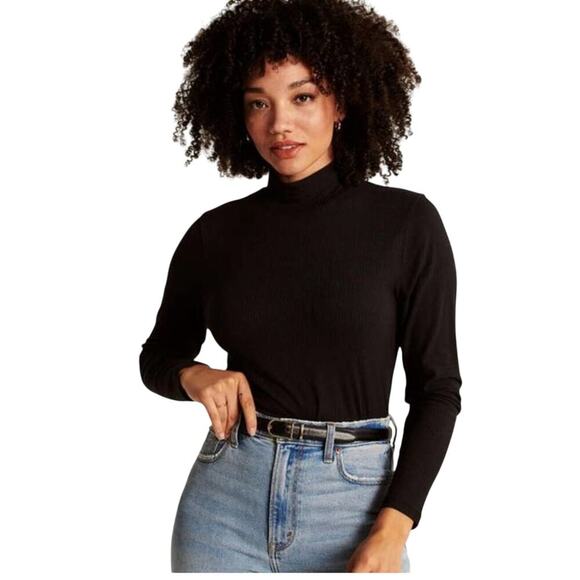 Abercrombie & Fitch Black Ribbed Mock Neck Knit Pullover Top Size M - Picture 1 of 7